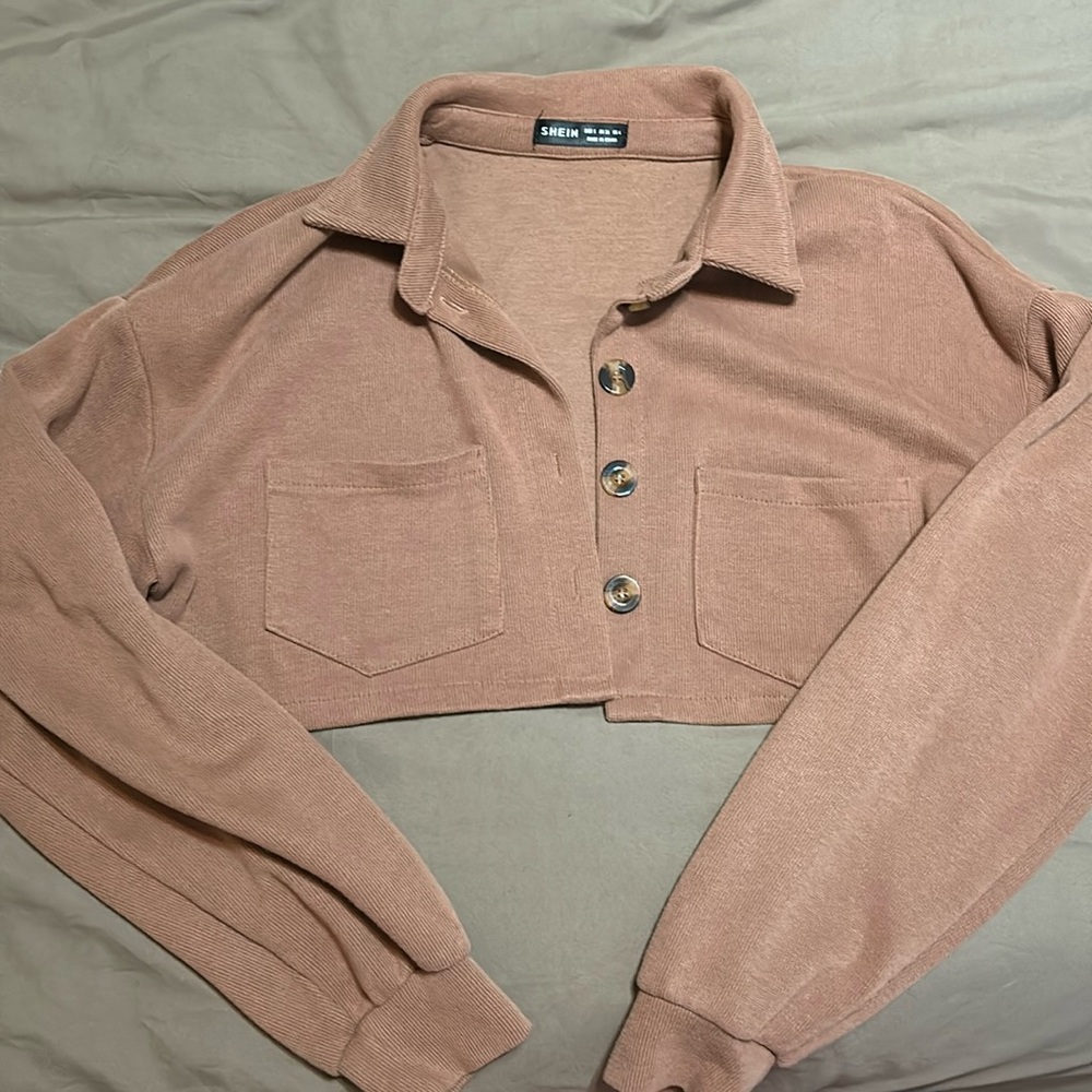 Shein Light Brown cropped Knit Jacket
